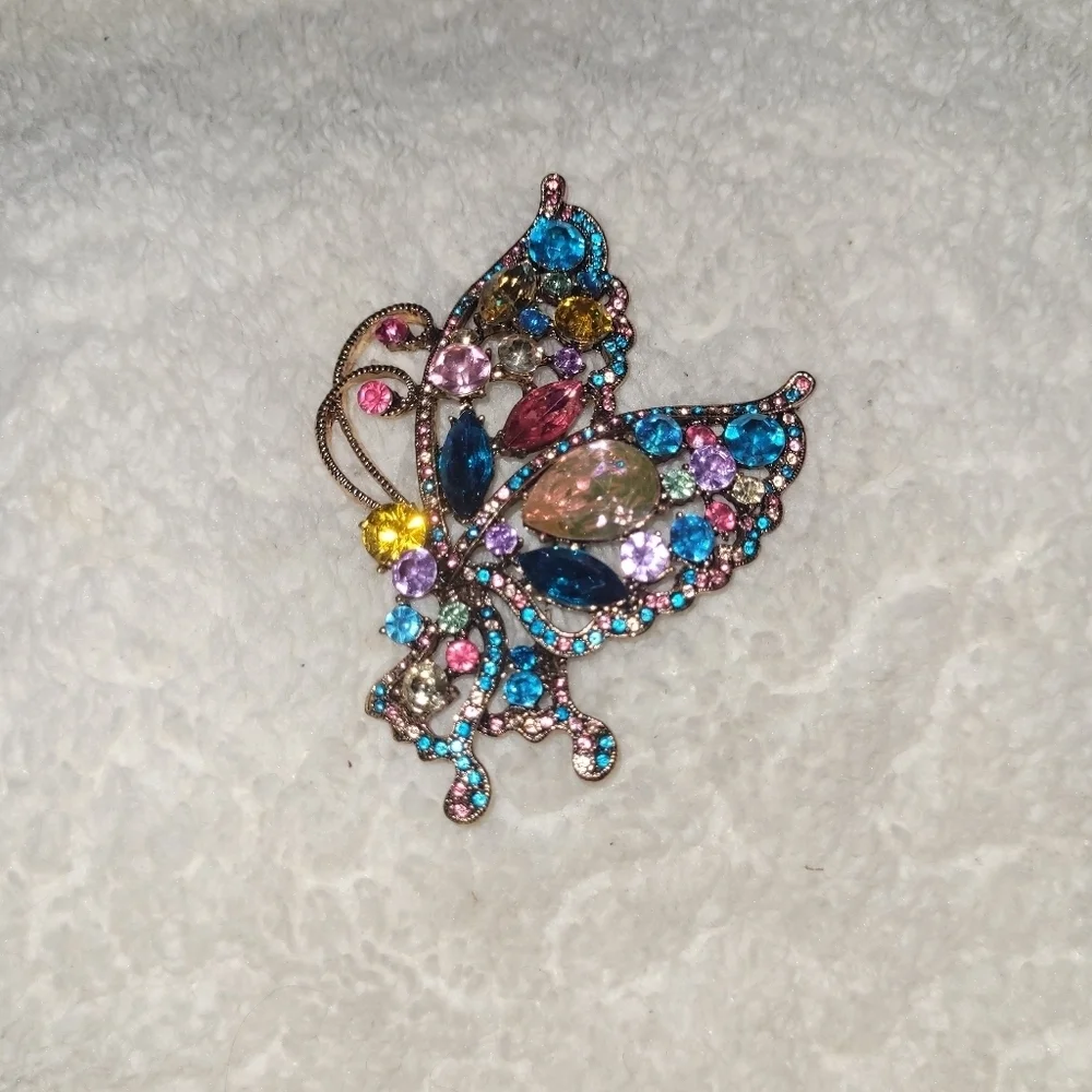 Vintage Oversized Multicolor Crystal Butterfly Brooch
